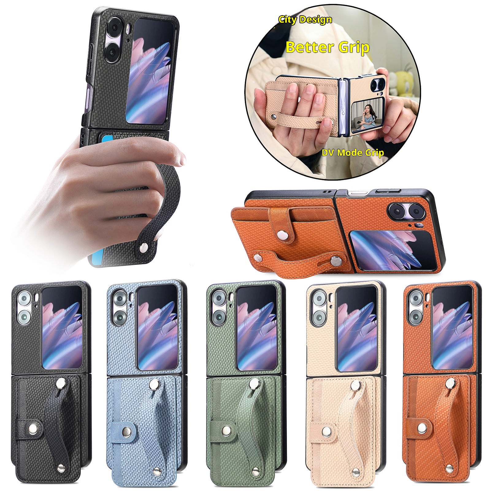 TechGlobe Suitable For OPPO Find N3 Flip Multifunctional Phone Case Creative Stand Card Slot Wrist Strap PC Protective Cover_voghion.com