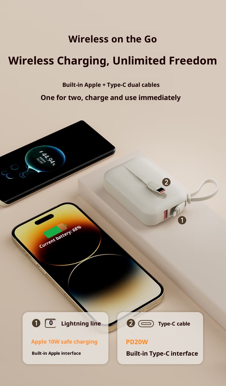 techglobe 3C-zertifizierte Mini-Powerbank mit integriertem Kabel, kompatibel mit Huawei 15/16, kompakt, tragbar, Schnellladefunktion_voghion.com