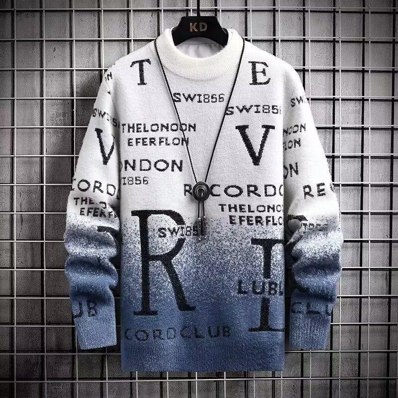 Maglione caldo invernale da uomo, con base foderata in pile, alla moda, con sfumatura di colore, per ragazzi e ragazze_voghion.com