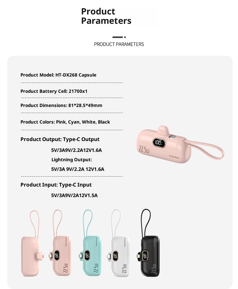 techglobe Cross-Border Digital Display Mini Compact Portable Capsule Pocket Bank 22.5W Fast Charging Mobile Power Wholesale_voghion.com