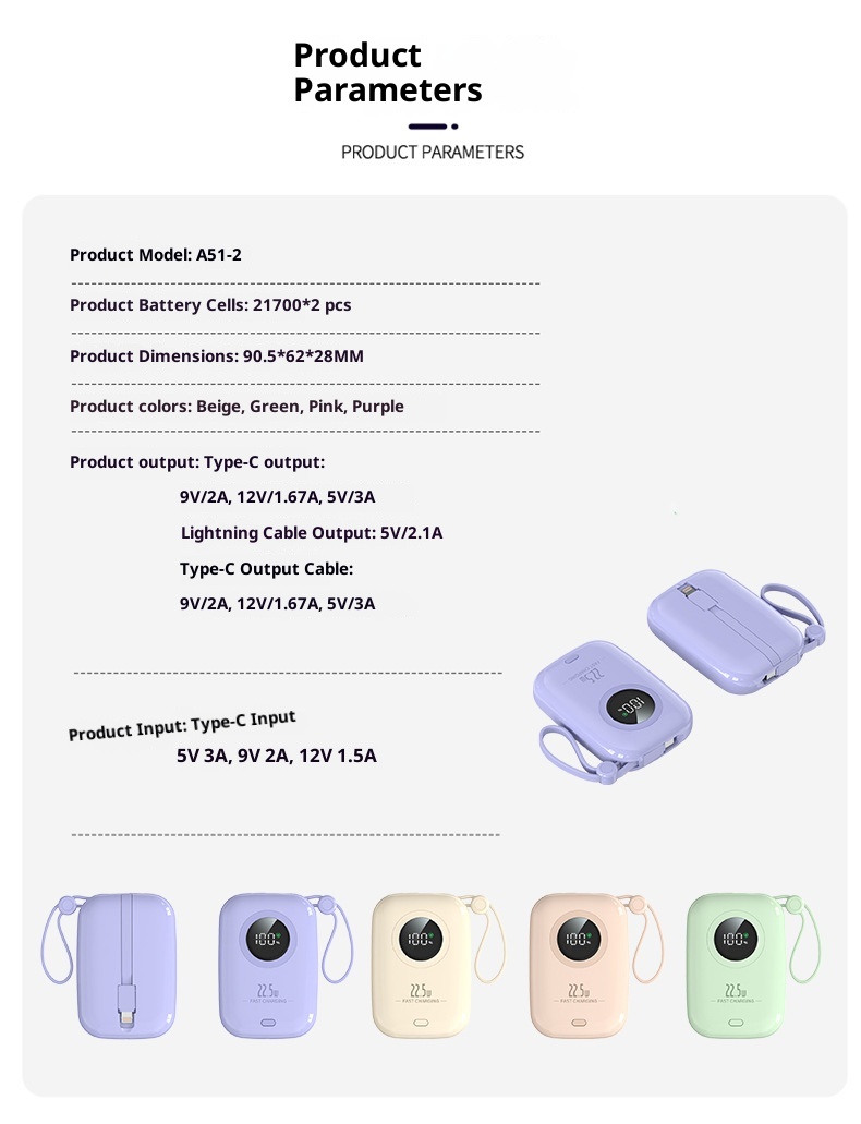 techglobe 2025 New Mini 20000mAh Super Fast Charging With Built-in Cable Power Bank Gift_voghion.com