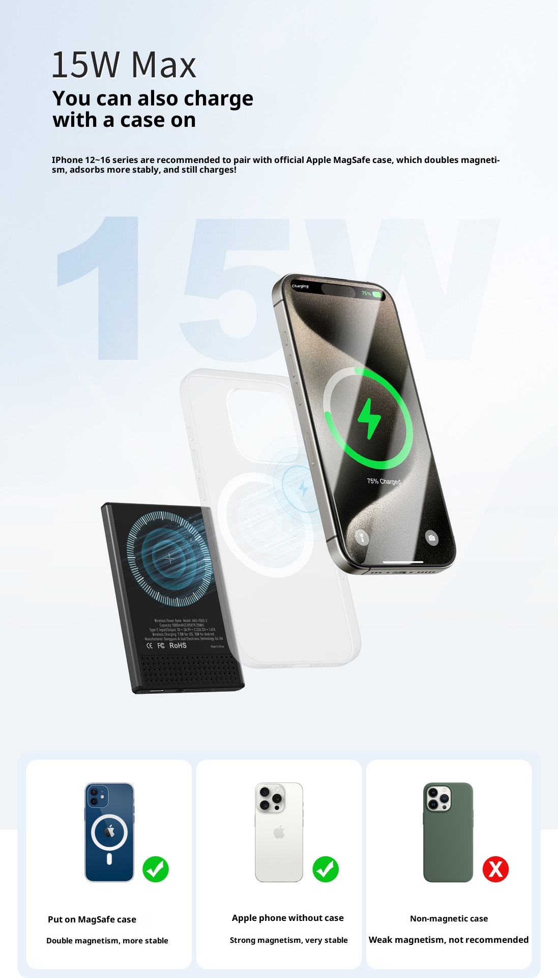 techglobe New Ultra-Thin Magnetic Wireless Power Bank PD20W Two-Way Fast Charging 5000/10000mAh Wholesale_voghion.com