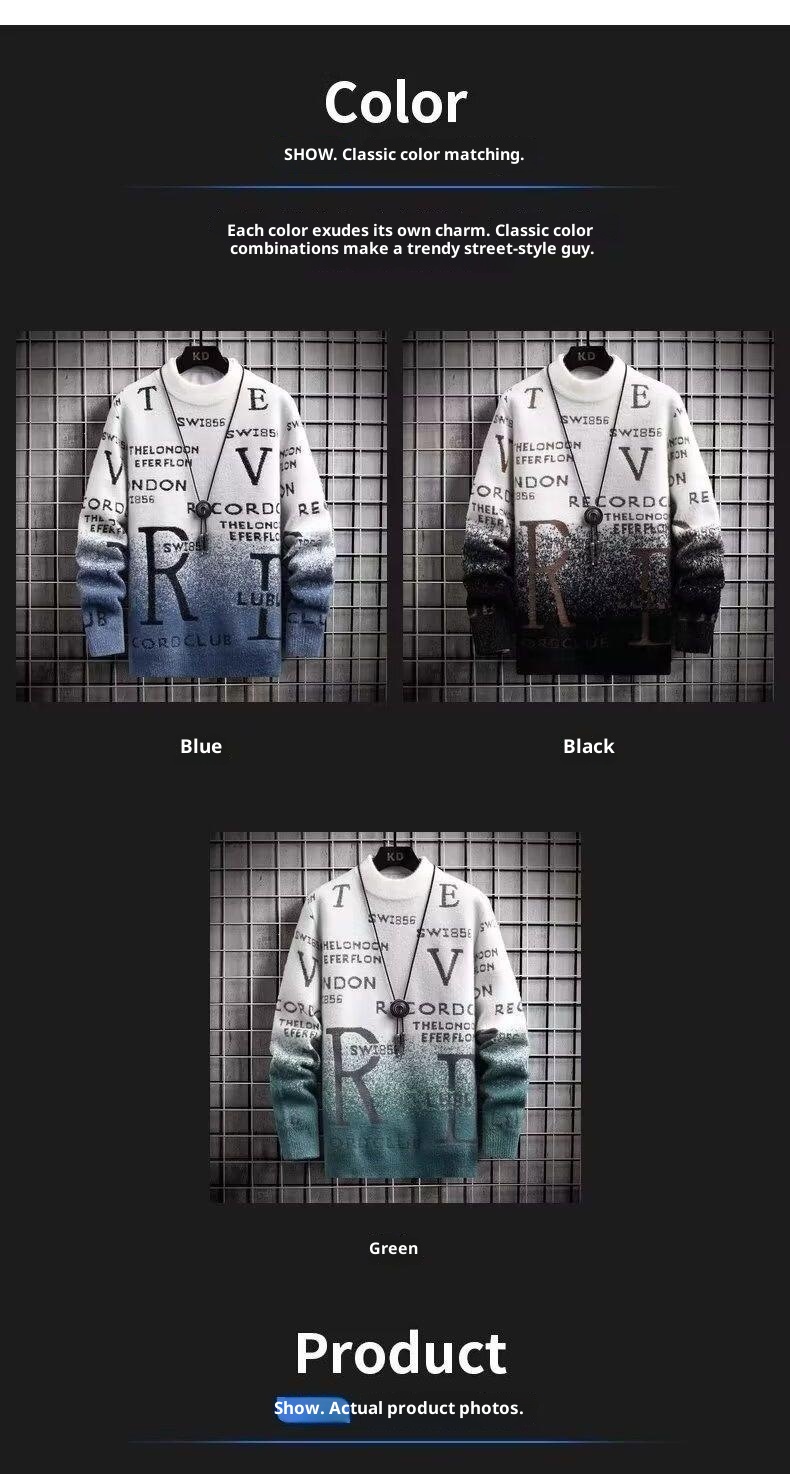 Maglione caldo invernale da uomo, con base foderata in pile, alla moda, con sfumatura di colore, per ragazzi e ragazze_voghion.com