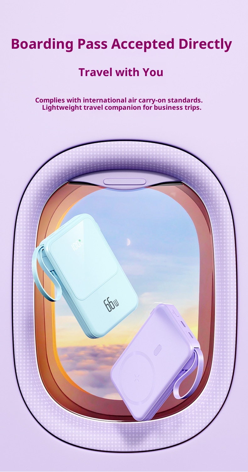 TechGlobe Built-in Dual-Wire Magnetic Wireless Charging Power Bank 10000mAh Mini Compact Portable Charger_voghion.com