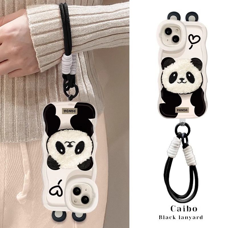 TechGlobe Plüsch-Panda-Lanyard, kompatibel mit iPhone 16 Pro, iPhone 15, niedliche, stoßfeste Silikonhülle, iPhone 14, unsichtbarer Doppelständer, iPhone XR_voghion.com