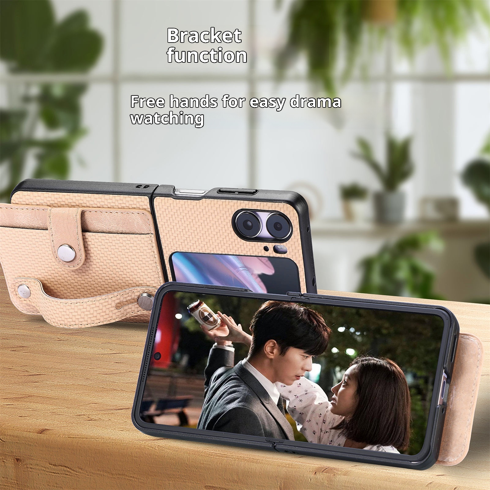 TechGlobe Suitable For OPPO Find N3 Flip Multifunctional Phone Case Creative Stand Card Slot Wrist Strap PC Protective Cover_voghion.com