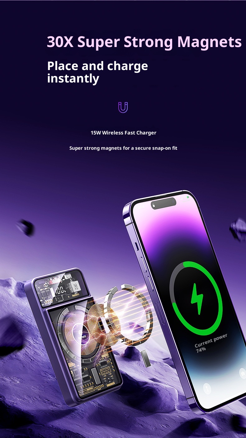 TechGlobe REMAX compatibile con 17 cavi magnetici trasparenti integrati, banca dati mobile da 10000 mAh con ricarica rapida 3C_voghion.com