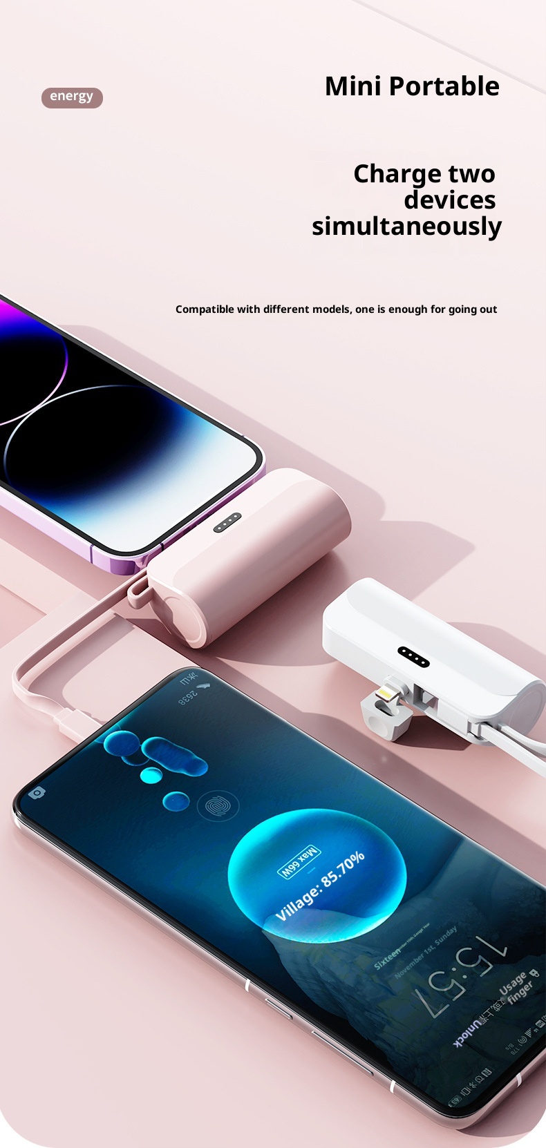 techglobe KC Mini-Notfall-Powerbank 5000mAh, tragbar, für den mobilen Einsatz, ideal als Geschenk für den grenzüberschreitenden Handel, Großhandel_voghion.com