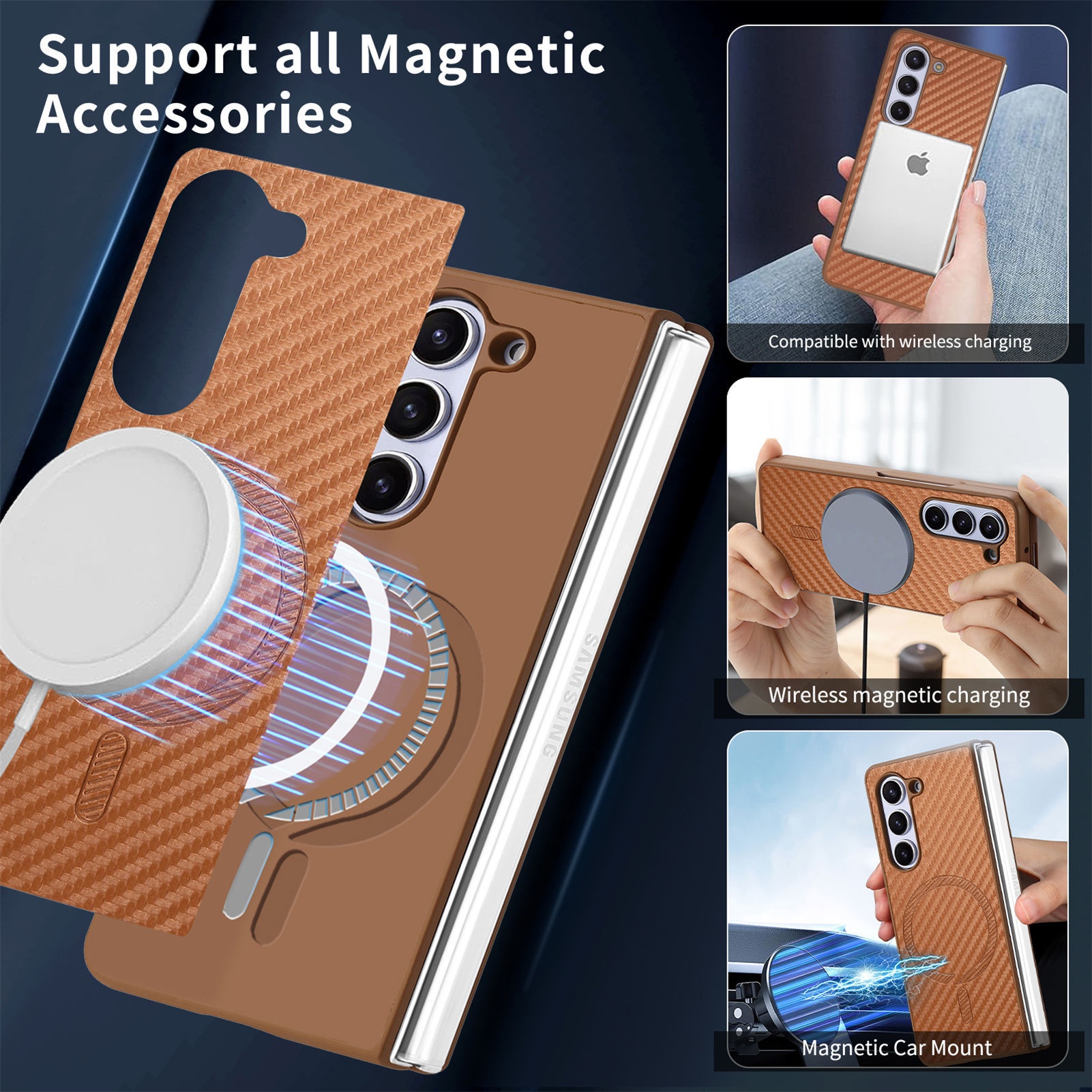 TechGlobe compatibile con Samsung Galaxy Fold6 custodia in fibra di carbonio con pellicola magnetica integrata Z Fold5_voghion.com