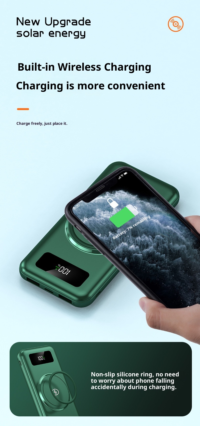 techglobe Grenzüberschreitende drahtlose Powerbank mit integriertem Kabel, großer Kapazität (20000 mAh), Schnellladefunktion, individuell anpassbar_voghion.com