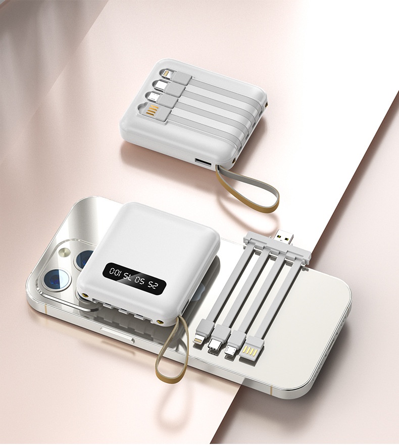 techglobe 20000mAh Large Capacity Macaron Bank Small Mini Portable With Detachable Cable Mobile Power Supply_voghion.com