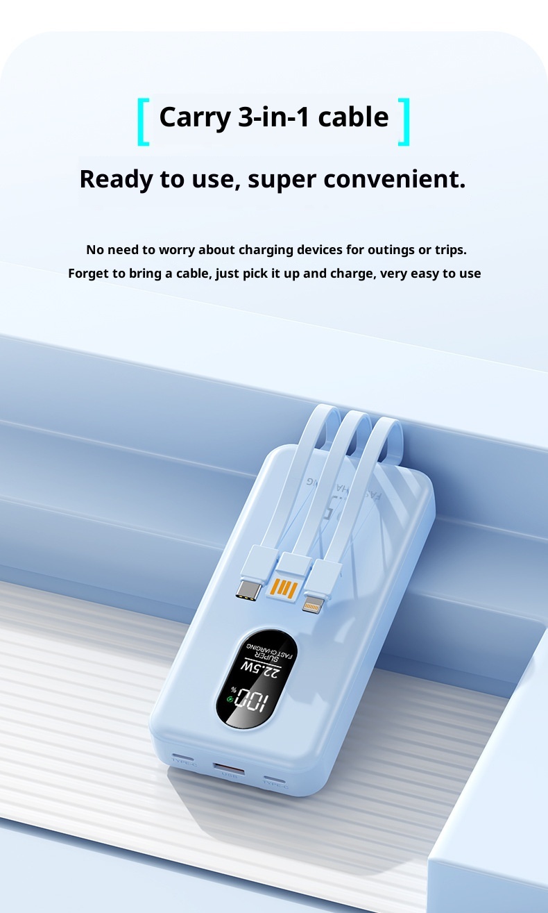 TechGlobe 2025 New Model 22.5W Super Bidirectional Fast Charging 20000mAh Built-in Cable Bank Mobile Power Supply Printing_voghion.com