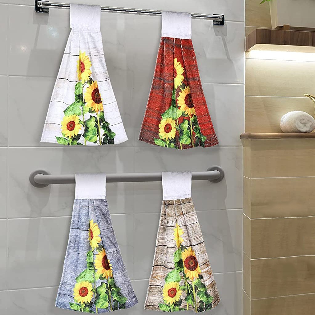 Lillian Sunflower Cloth Printed Kitchen Hanging Bathroom Absorbent Home Hand Towel_voghion.com