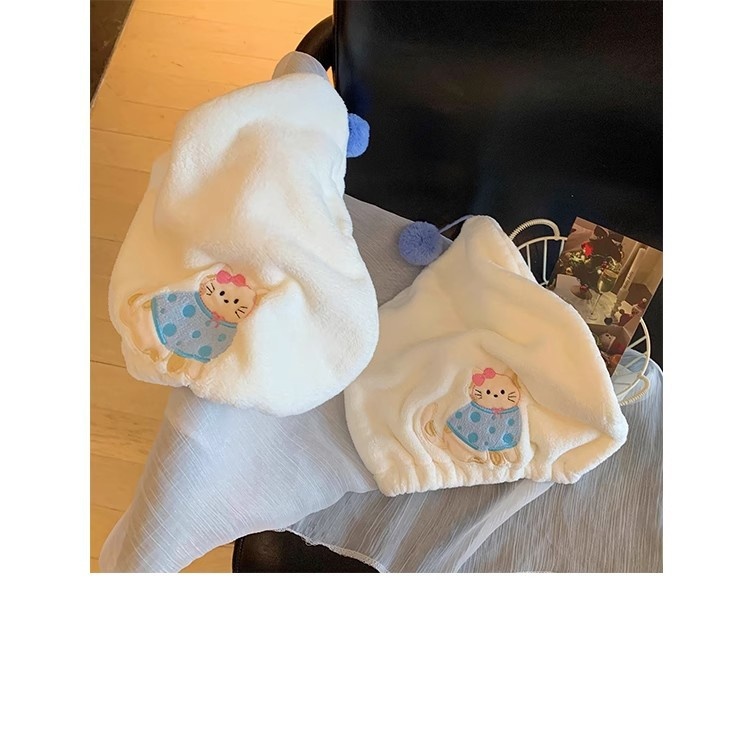 Lillian Cartoon Kitten Coral Fleece Drying Women, Super Absorbent Quick-Dry Hair Wrap, Thickened Home Towel Shower Cap For_voghion.com