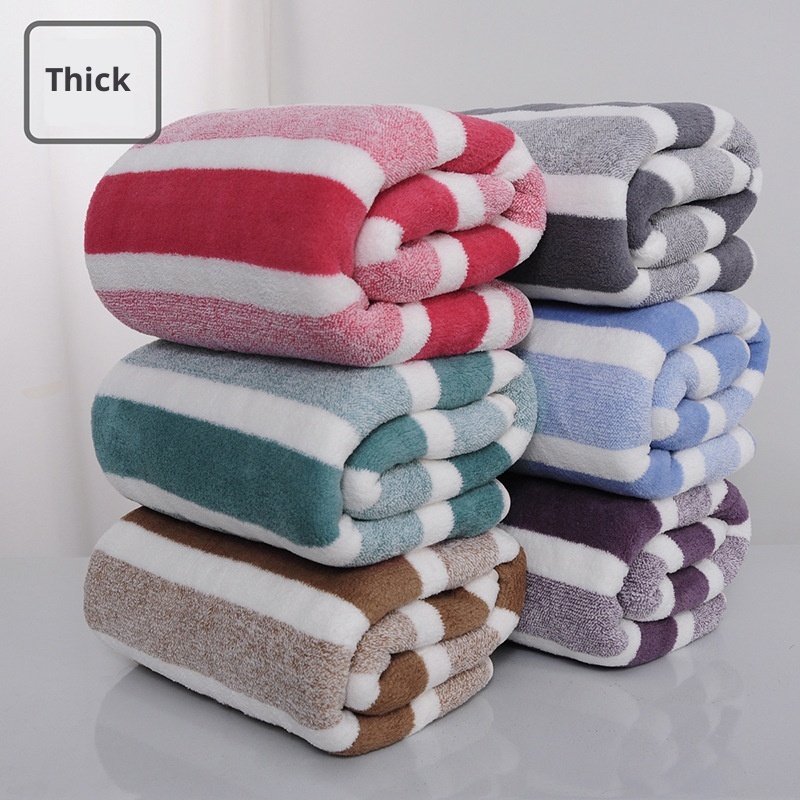 Juego de toallas de baño de forro polar coralino a rayas, gruesas y absorbentes Lillian Cross-Border Wrap (venta al por mayor)_voghion.com