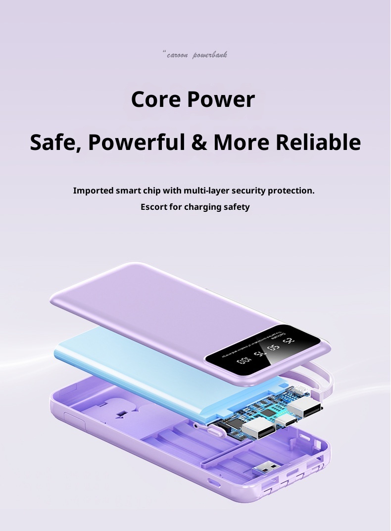 techglobe Bank 20000mAh Large Capacity With Built-in Cable Ultra-thin Shared Mobile Power Gift Custom Cross-border_voghion.com