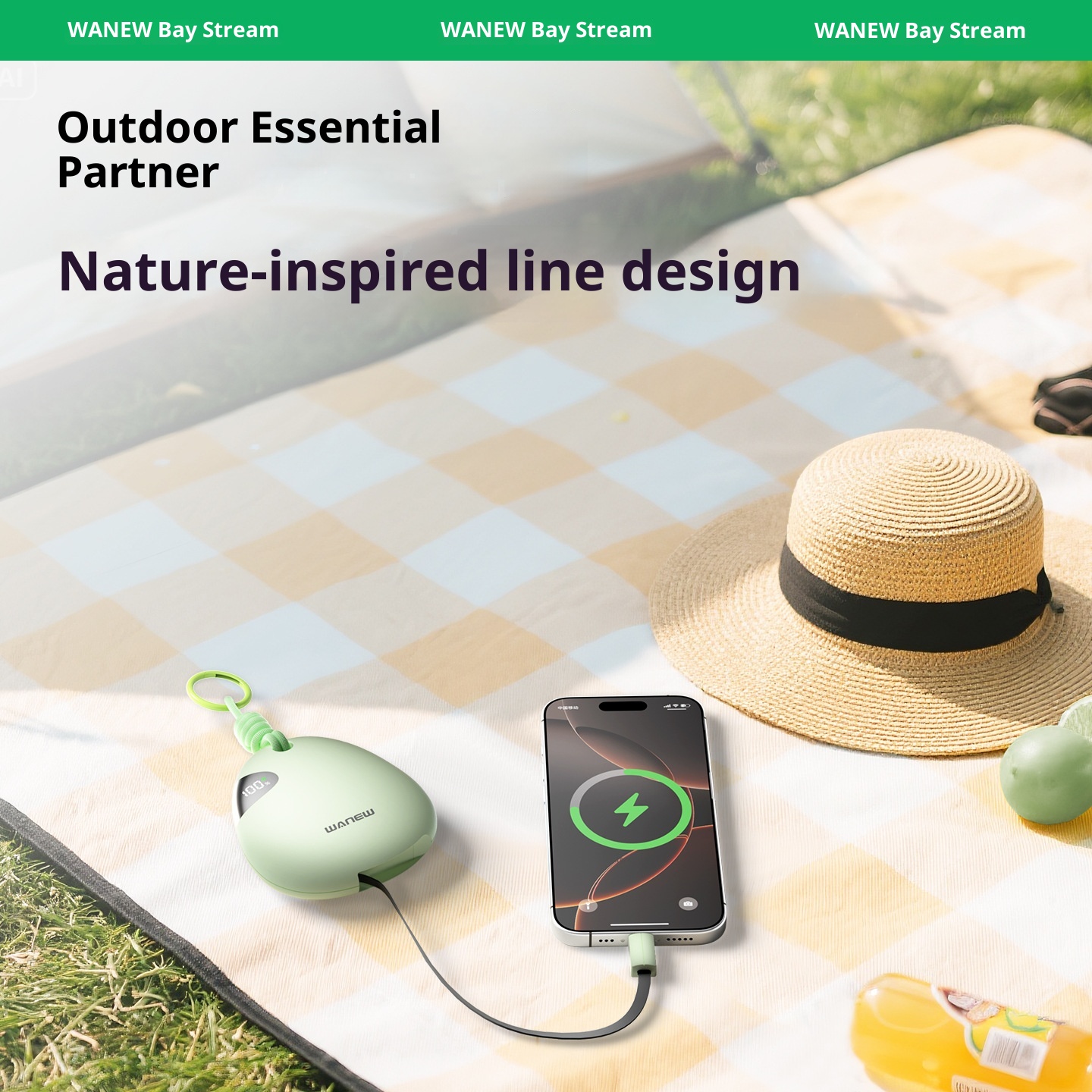 techglobe Gulfstream Pebble 3C Outdoor 10000mAh Mobile Power Bank Large Capacity Retractable Cable 66W Portable Charger_voghion.com