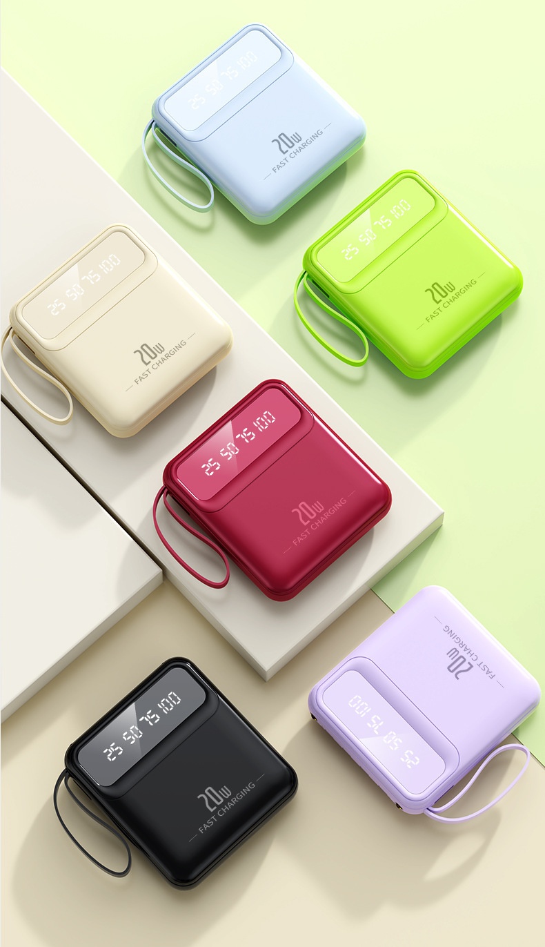 TechGlobe Gift Power Bank Wholesale Mini With Built-in 20000mAh Large Capacity Digital Display Portable Charger Data Cable_voghion.com
