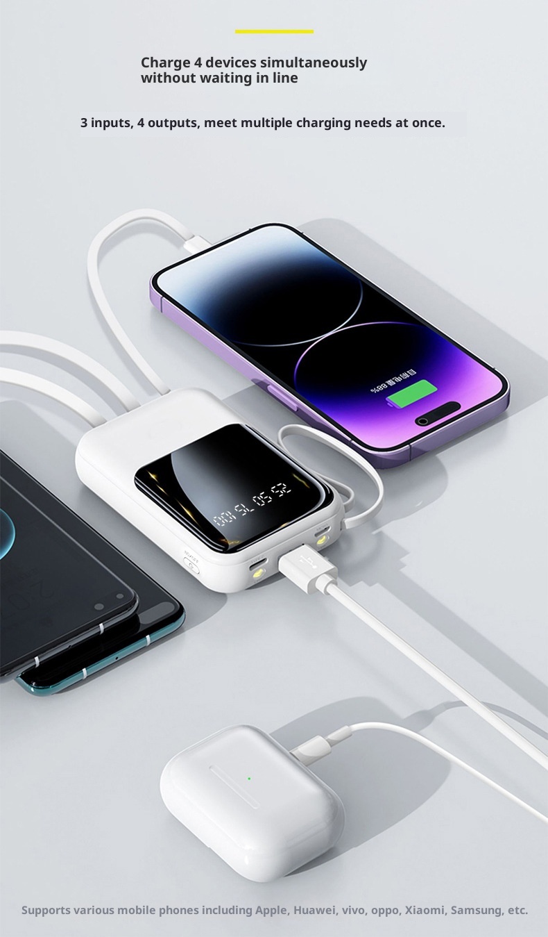 techglobe 20000mAh Gift Wholesale With Built-in Cable Digital Display Portable Large Capacity Power Bank_voghion.com