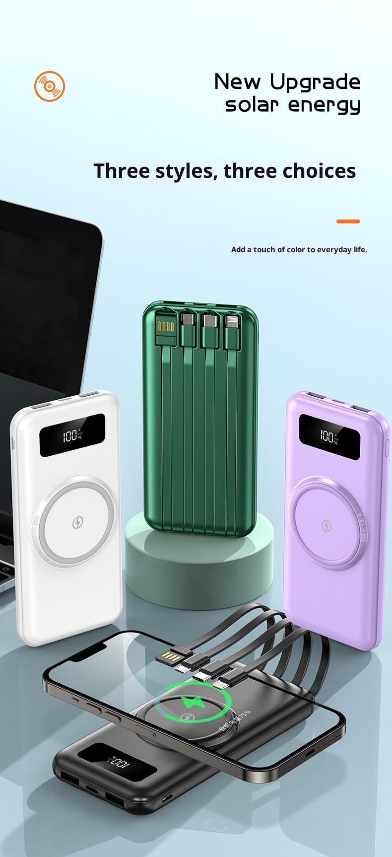 techglobe Grenzüberschreitende drahtlose Powerbank mit integriertem Kabel, großer Kapazität (20000 mAh), Schnellladefunktion, individuell anpassbar_voghion.com