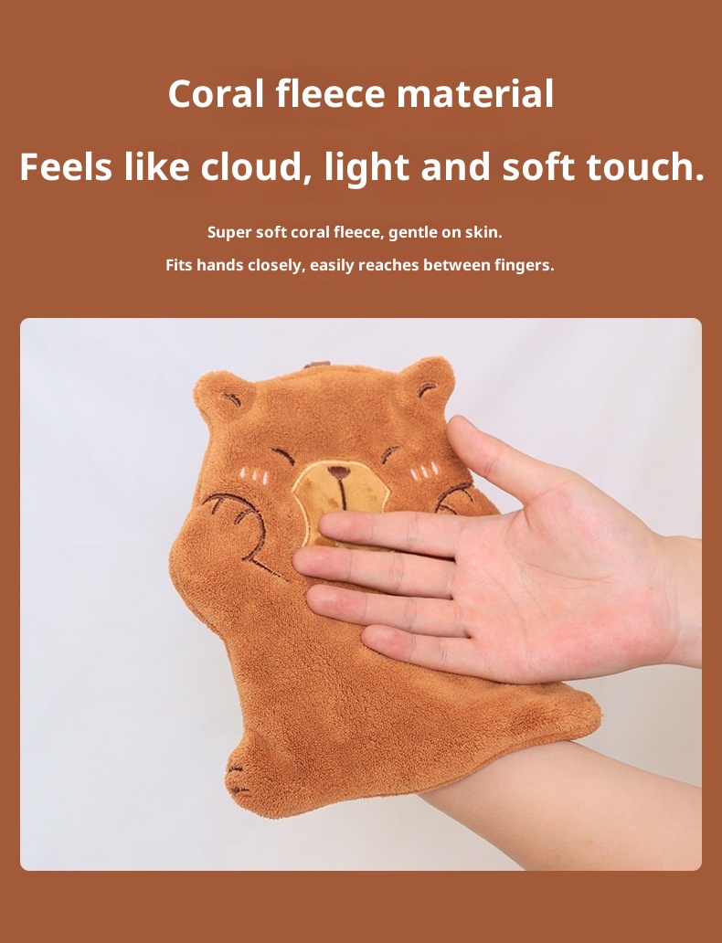 Lillian Cross-Border Kapibara Coral Fleece Hanging Thickened Non-Shedding Handkerchief Absorbent Hand Wiping Small Towel_voghion.com