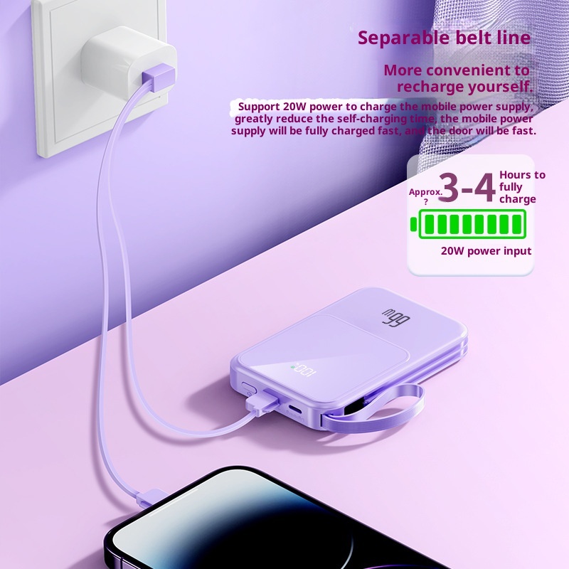 TechGlobe Built-in Dual-Wire Magnetic Wireless Charging Power Bank 10000mAh Mini Compact Portable Charger_voghion.com