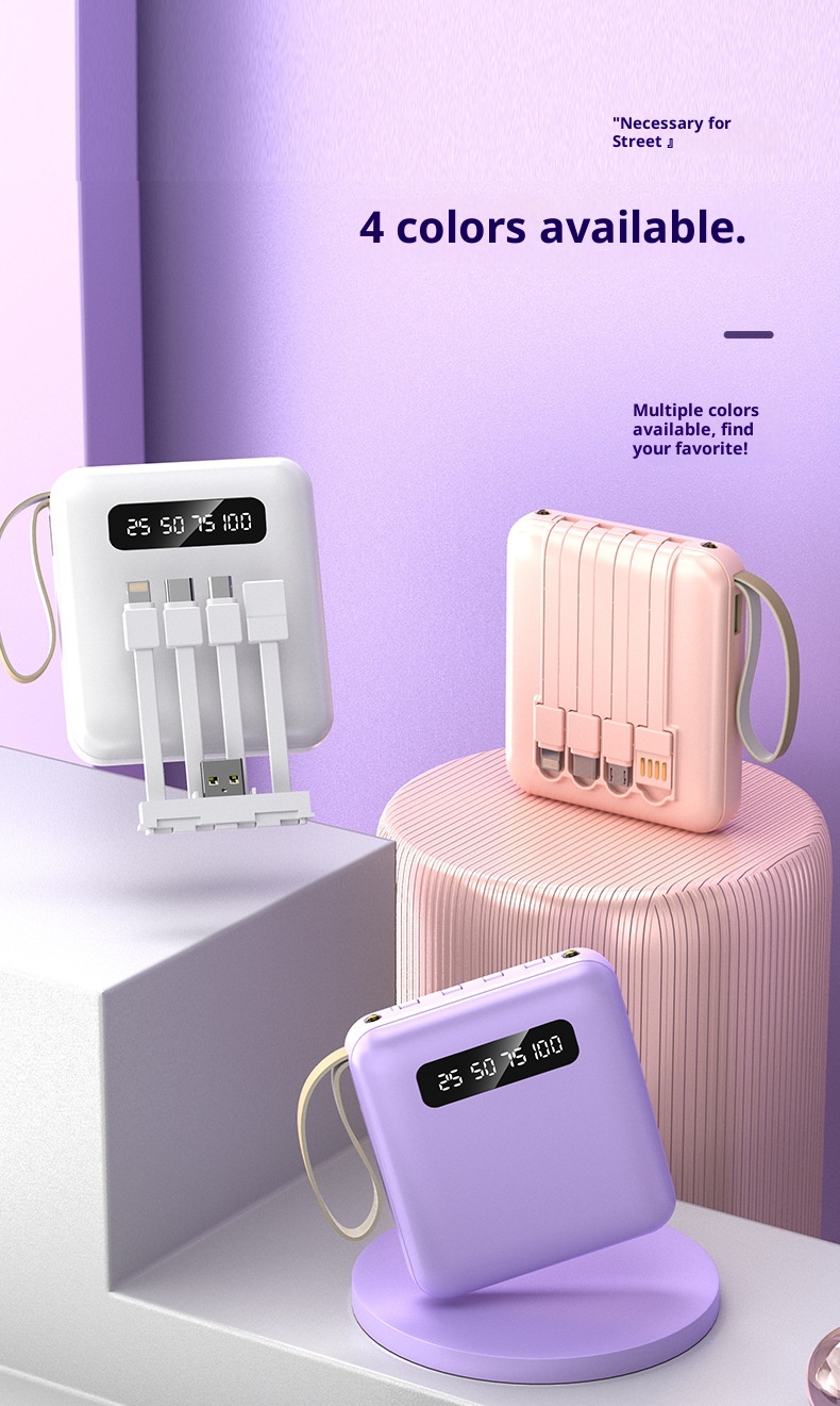 techglobe 20000mAh Large Capacity Macaron Bank Small Mini Portable With Detachable Cable Mobile Power Supply_voghion.com