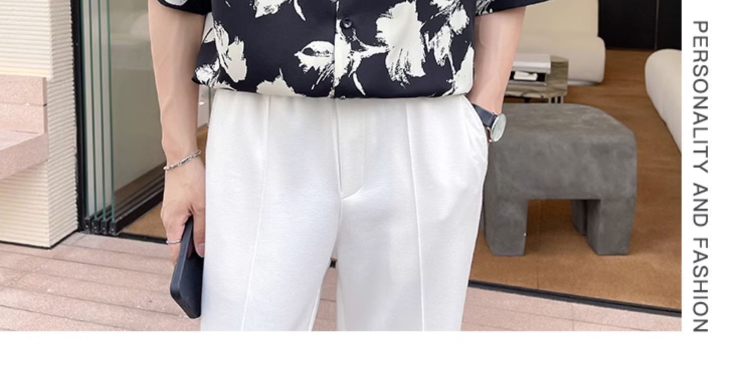 ForMen Light Mature Style Men's Ice Silk Draped Short Sleeve Summer Trendy Loose Cuban Collar Floral Shirt_voghion.com