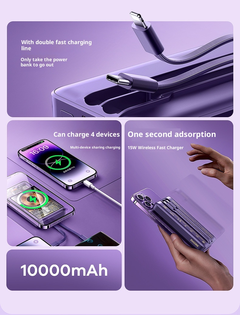 TechGlobe REMAX compatibile con 17 cavi magnetici trasparenti integrati, banca dati mobile da 10000 mAh con ricarica rapida 3C_voghion.com