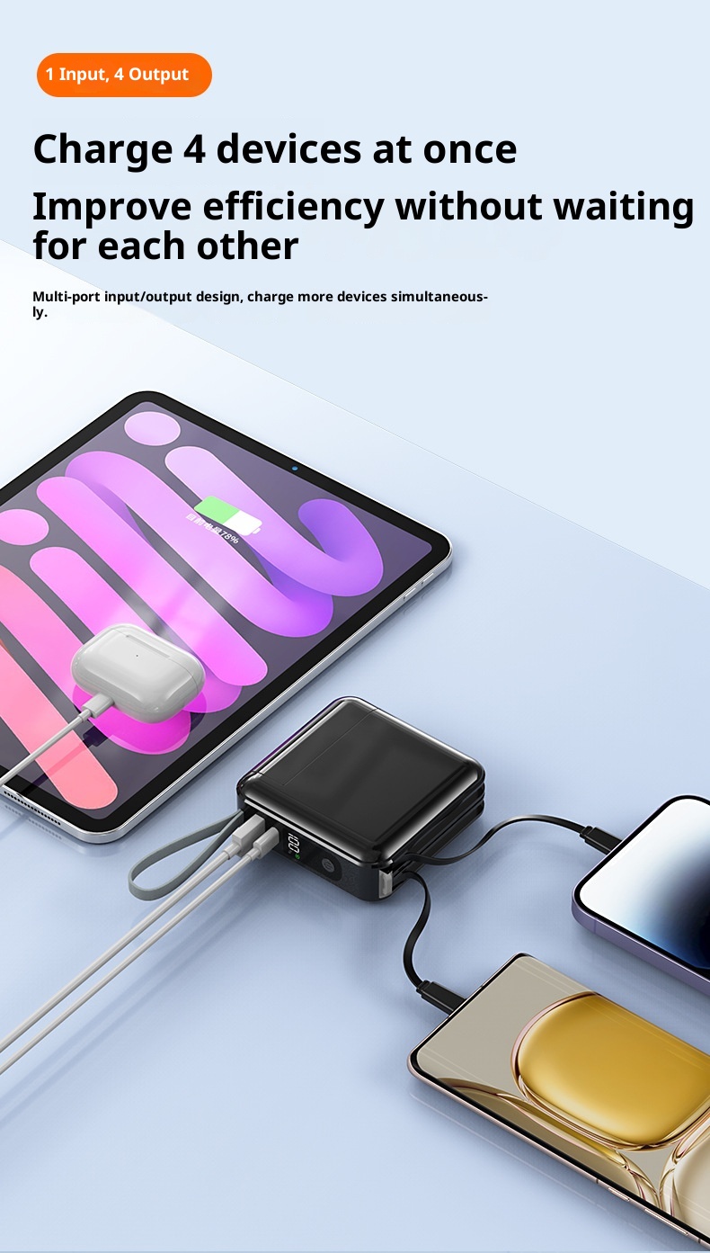 Batterie externe Techglobe 22,5 W à charge ultra-rapide avec prise secteur et câble intégré personnalisé, capacité de 20 000 mAh. Chargeur portable haute capacité._voghion.com