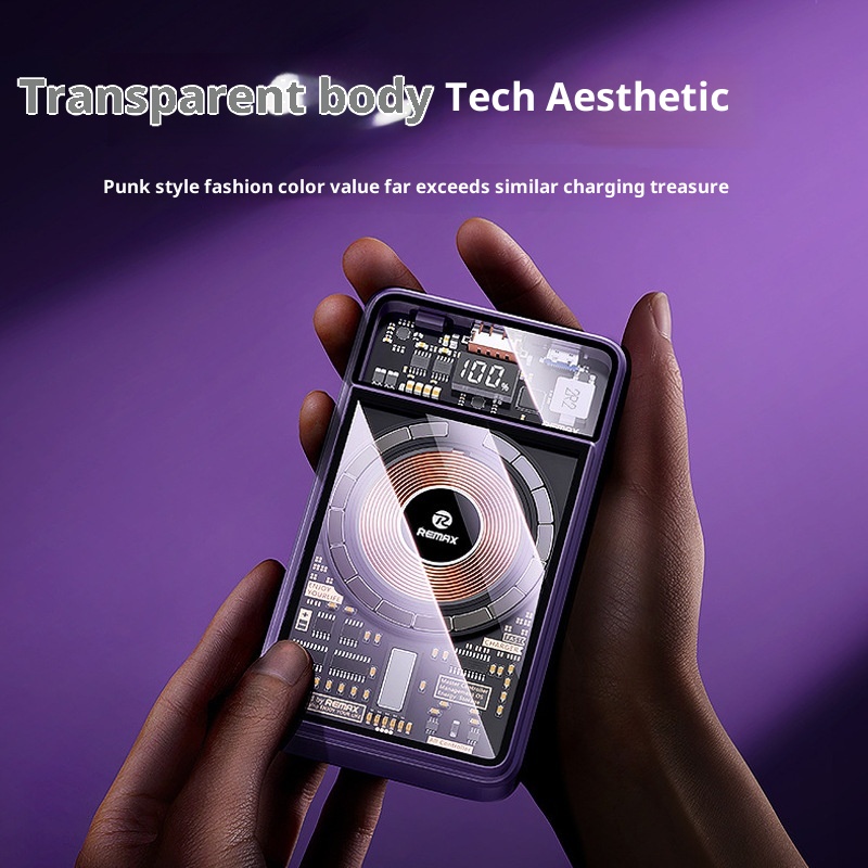 TechGlobe REMAX compatibile con 17 cavi magnetici trasparenti integrati, banca dati mobile da 10000 mAh con ricarica rapida 3C_voghion.com