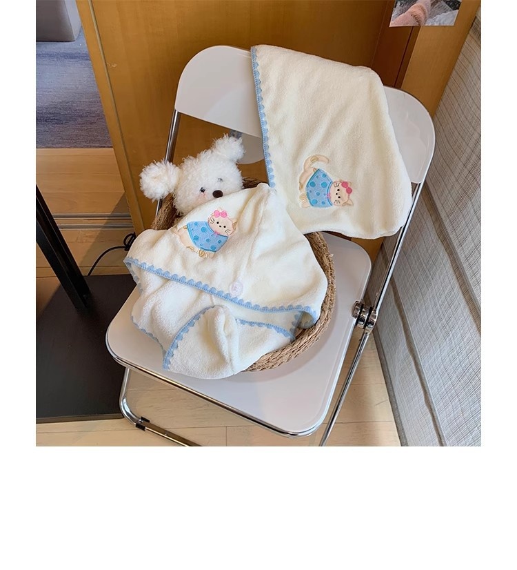 Lillian Cartoon Kitten Coral Fleece Drying Women, Super Absorbent Quick-Dry Hair Wrap, Thickened Home Towel Shower Cap For_voghion.com