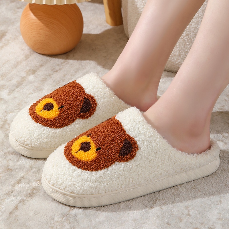 Zees Coss-Bode Hot-Selling Catoon Bibi Bea Smiling Face Cotton Fo Women Wholesale Indoo Home Plush Wam Slippes_voghion.com