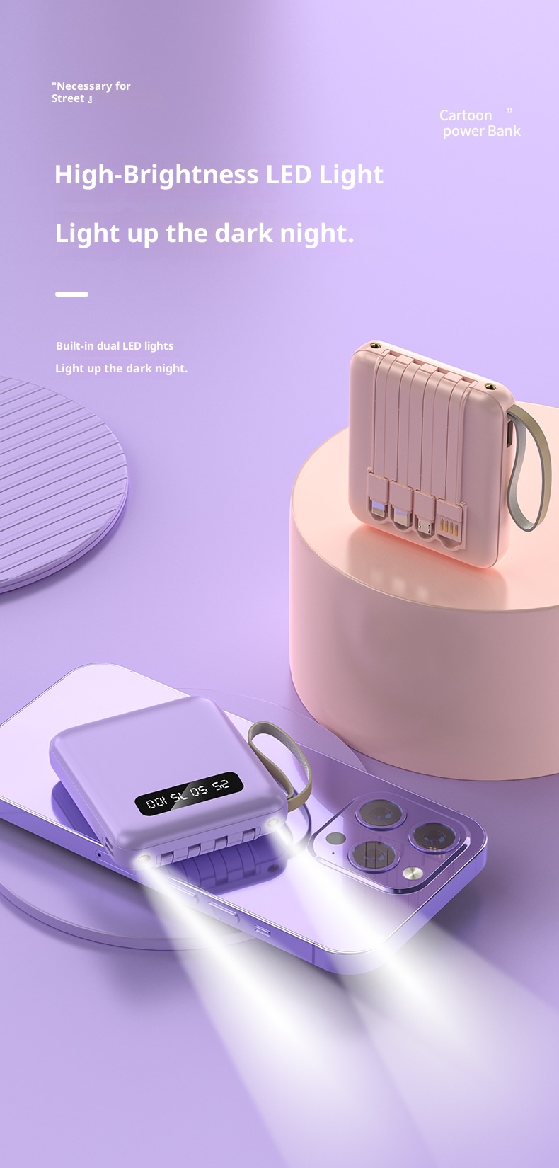 techglobe Mini-Powerbank mit integriertem Kabel, 20000 mAh Kapazität, Schnellladefunktion, Geschenkidee, individuell anpassbar_voghion.com