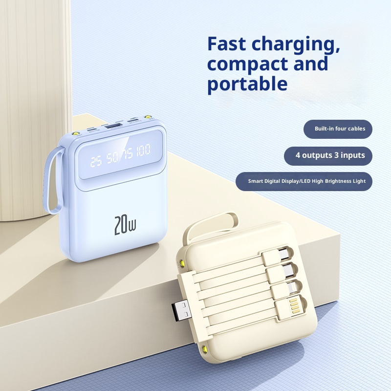 techglobe Mini-Schnellladefunktion mit integriertem Kabel, 20000mAh Powerbank, individuell anpassbar, Großhandelsgeschenk, tragbarer Akku mit großer Kapazität_voghion.com