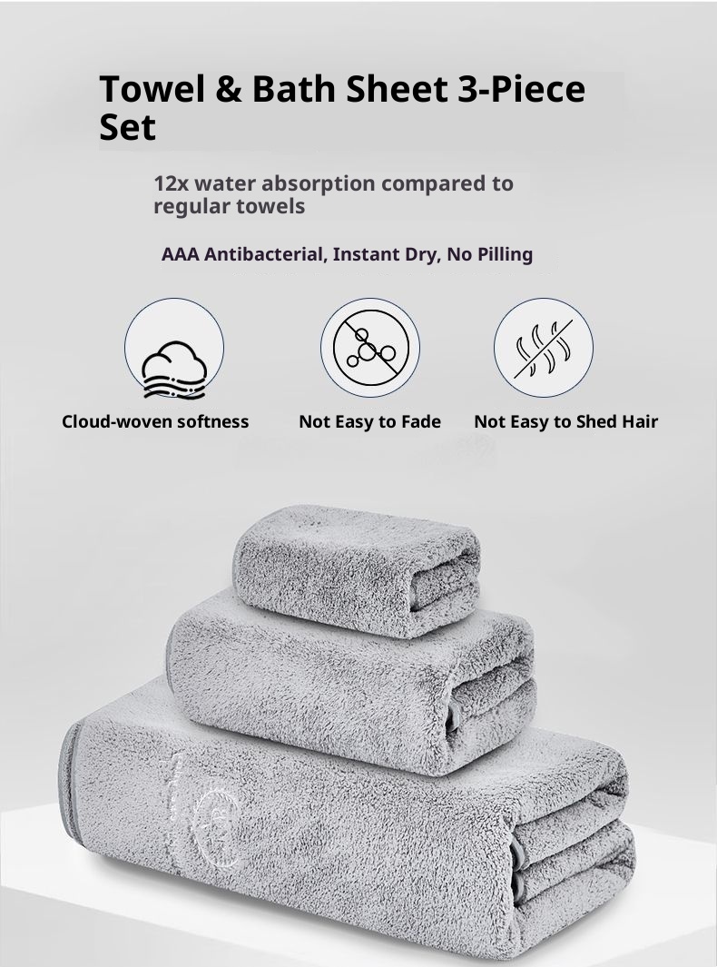 Lillian - Set di tre asciugamani in velluto giapponese con fiocco di neve per uomo, extra spessi, assorbenti, ad asciugatura rapida, per uso domestico, per adulti_voghion.com