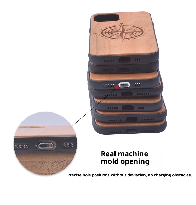 TechGlobe 14 Cherry Pattern Phone Case Arc Compatible IPhone 17 Pro Bamboo Wood Color Protective Cover_voghion.com