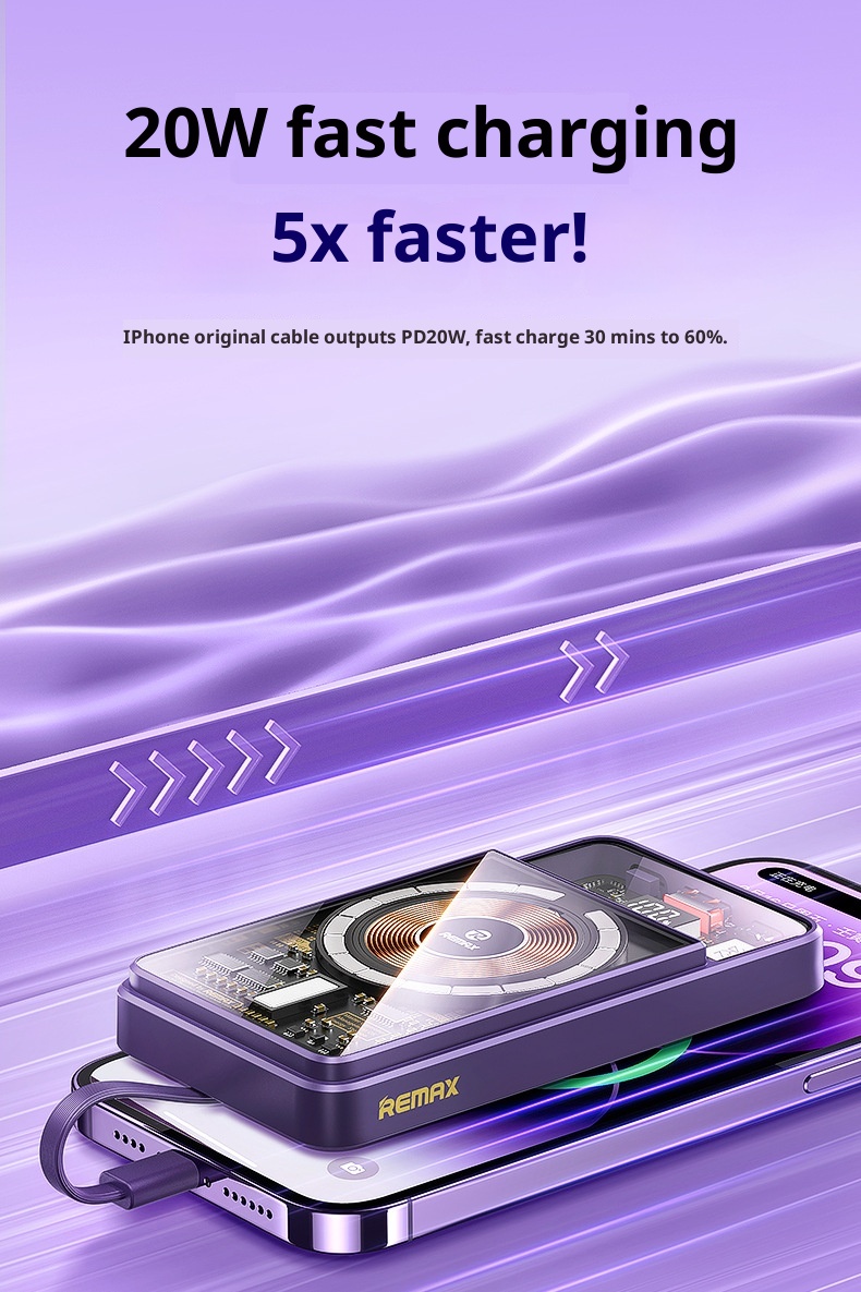TechGlobe REMAX compatibile con 17 cavi magnetici trasparenti integrati, banca dati mobile da 10000 mAh con ricarica rapida 3C_voghion.com