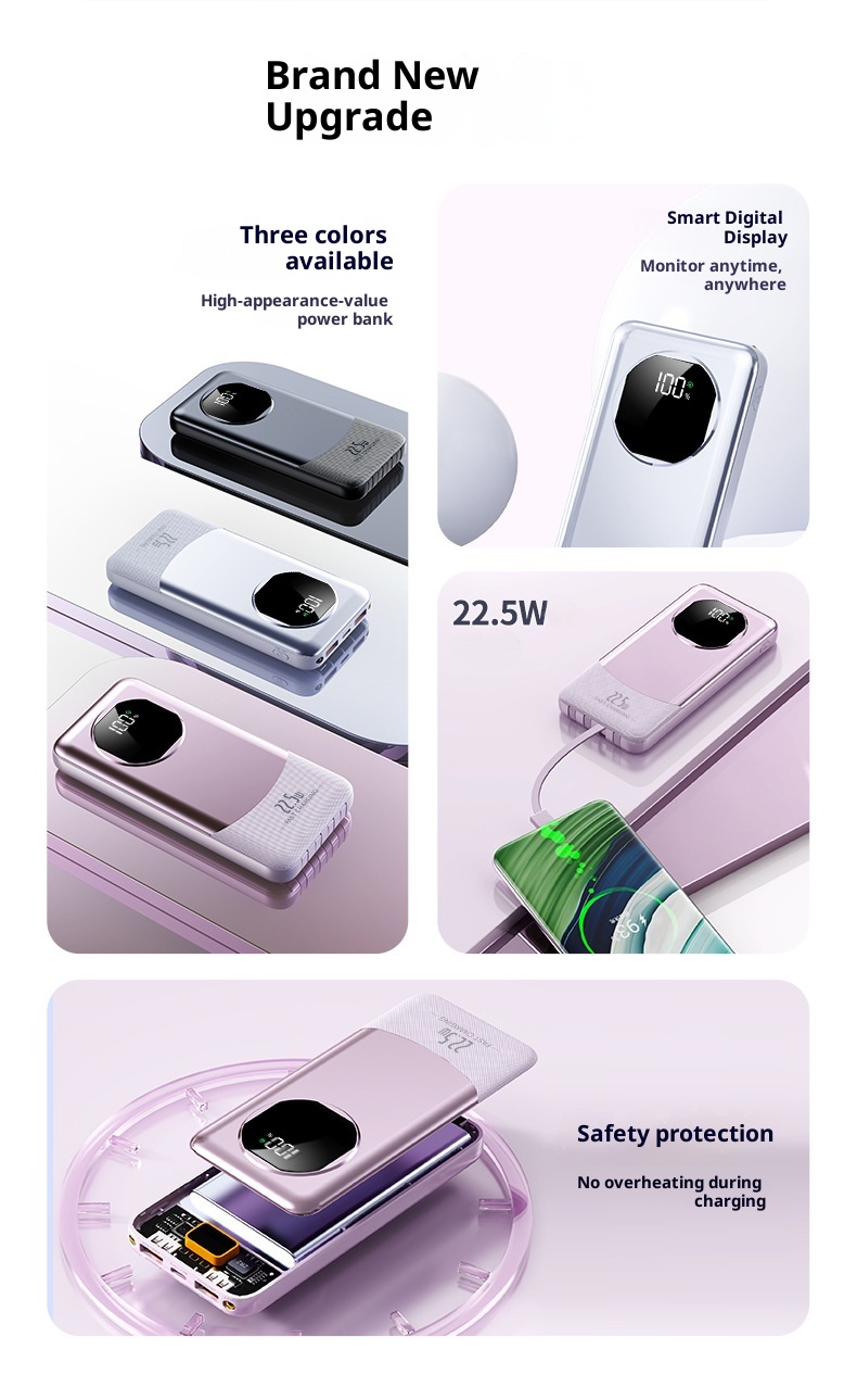 Techglobe 22,5W Powerbank mit großer Kapazität (20000mAh), integriertem Kabel, Schnellladefunktion, leicht, Geschenkidee, mobile Powerbank, personalisierbar_voghion.com