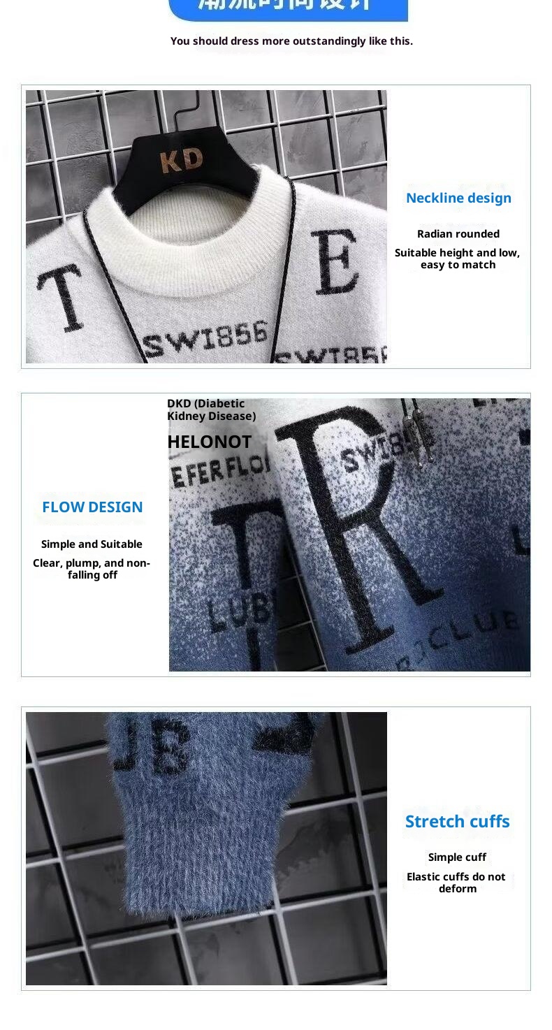 Maglione caldo invernale da uomo, con base foderata in pile, alla moda, con sfumatura di colore, per ragazzi e ragazze_voghion.com