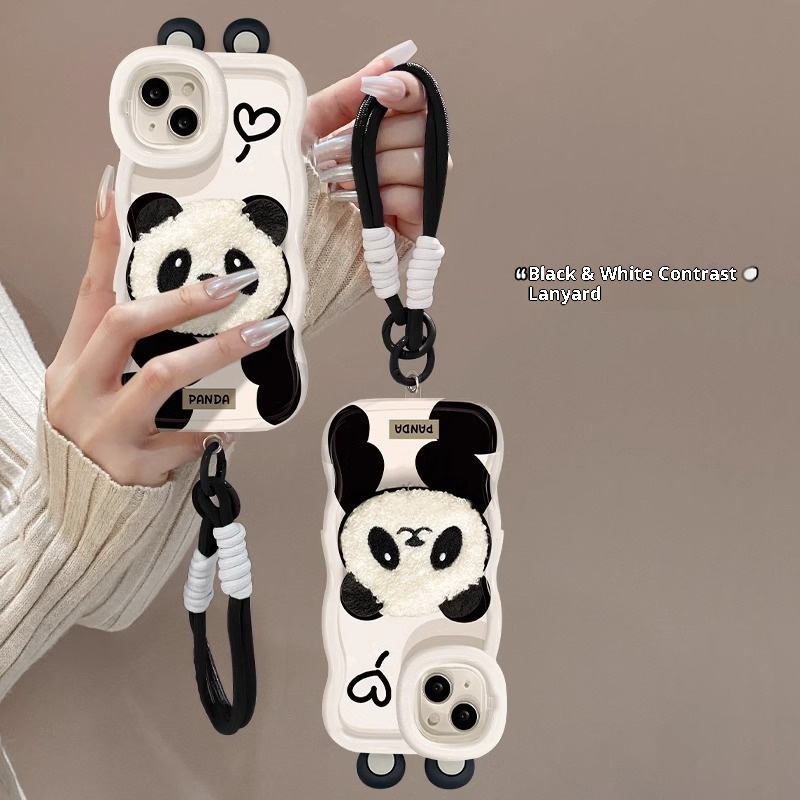 TechGlobe Plüsch-Panda-Lanyard, kompatibel mit iPhone 16 Pro, iPhone 15, niedliche, stoßfeste Silikonhülle, iPhone 14, unsichtbarer Doppelständer, iPhone XR_voghion.com