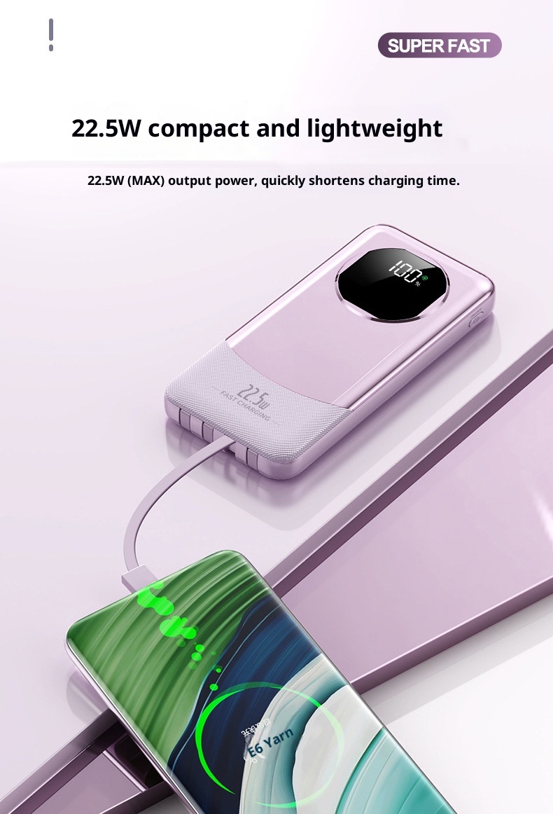 Techglobe 22,5W Powerbank mit großer Kapazität (20000mAh), integriertem Kabel, Schnellladefunktion, leicht, Geschenkidee, mobile Powerbank, personalisierbar_voghion.com