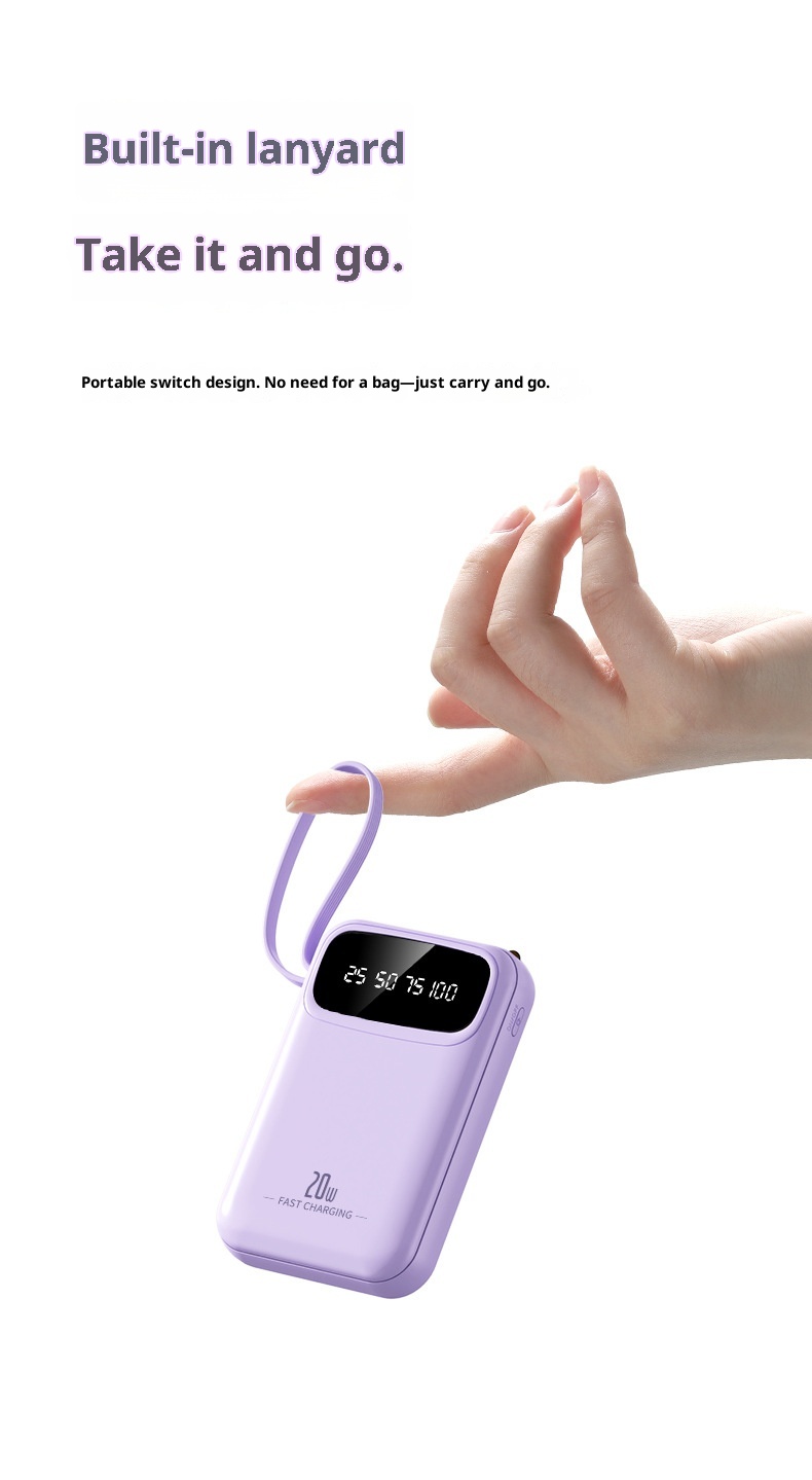techglobe 3C Certified 20000mAh Ultra Large Capacity Bank Mini Built-in Cable Portable Mobile Power Wholesale Customization_voghion.com