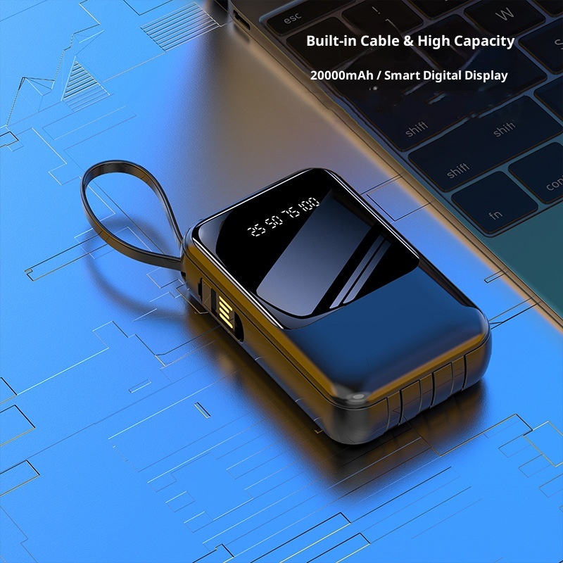 techglobe 20000mAh Gift Wholesale With Built-in Cable Digital Display Portable Large Capacity Power Bank_voghion.com