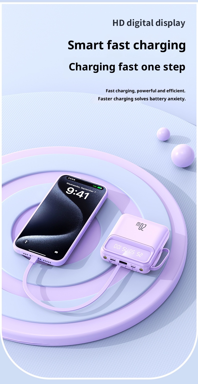 techglobe Mini-Schnellladefunktion mit integriertem Kabel, 20000mAh Powerbank, individuell anpassbar, Großhandelsgeschenk, tragbarer Akku mit großer Kapazität_voghion.com