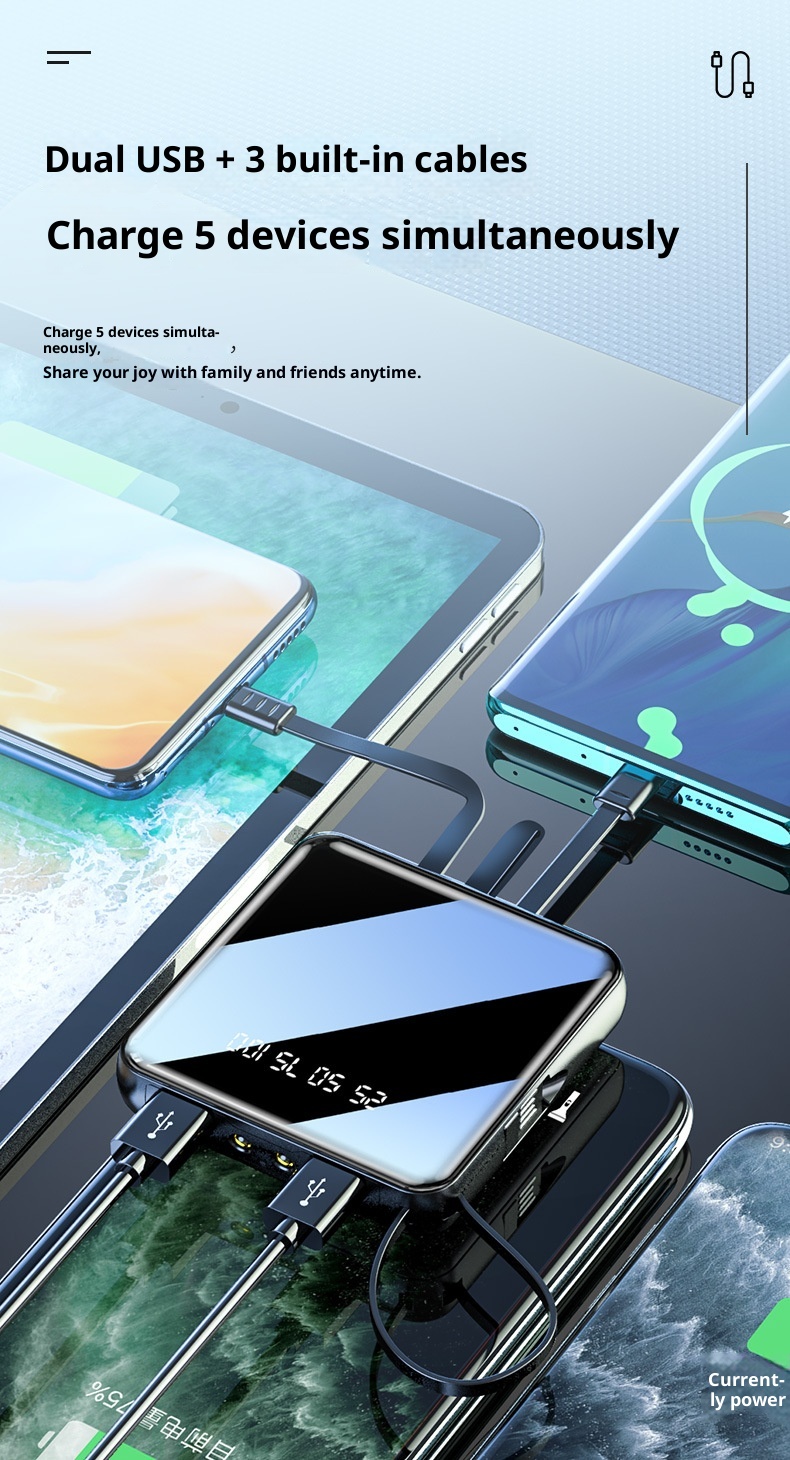 techglobe Mini Built-in Cable Bank 20000mAh Large Capacity Portable Mobile Power Supply Gift Custom Wholesale_voghion.com