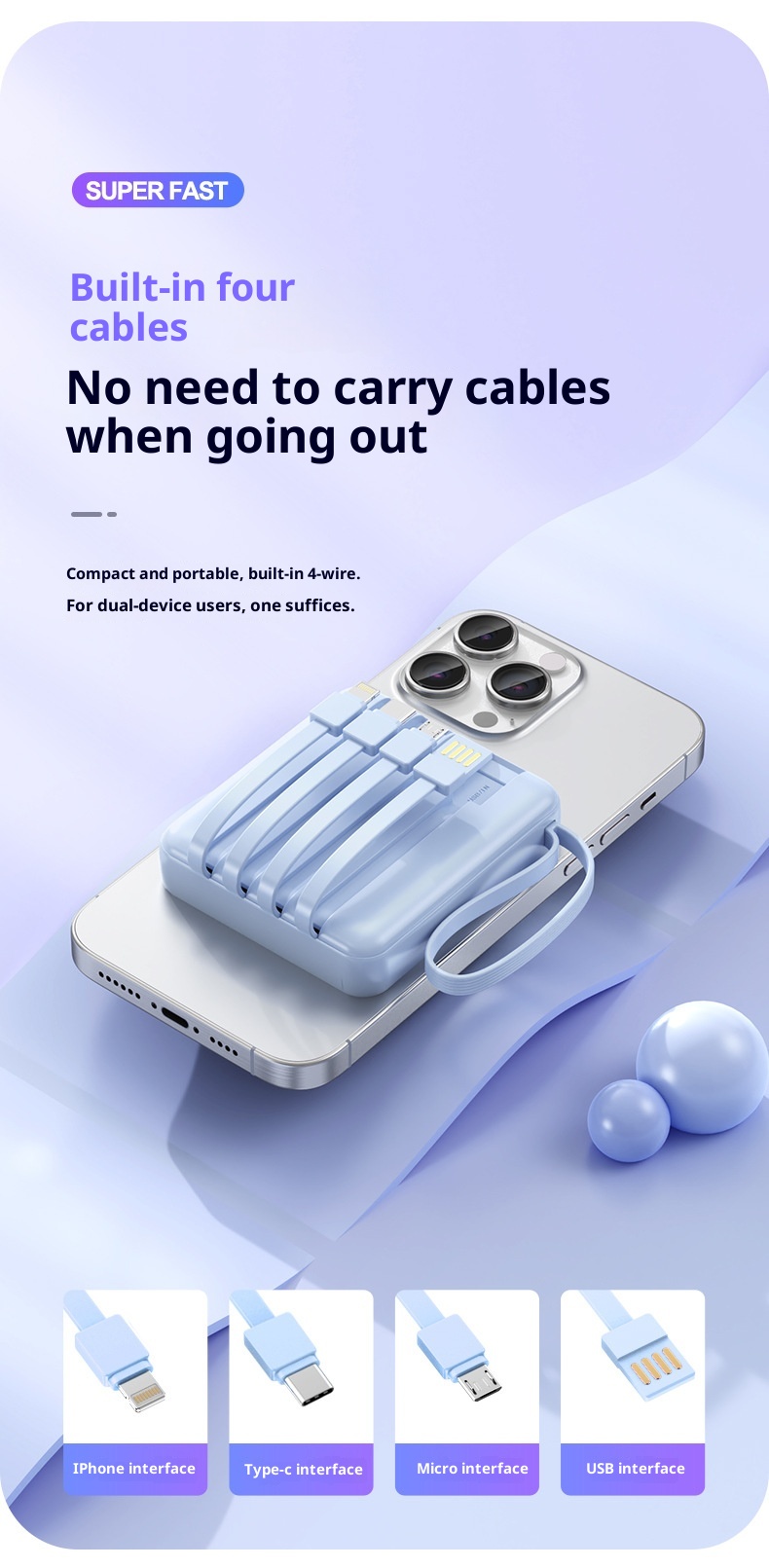 techglobe 3C-zertifizierte Mini-Powerbank mit ultraschnellem Ladekabel und großer Kapazität – kundenspezifische mobile Stromversorgung im Großhandel_voghion.com