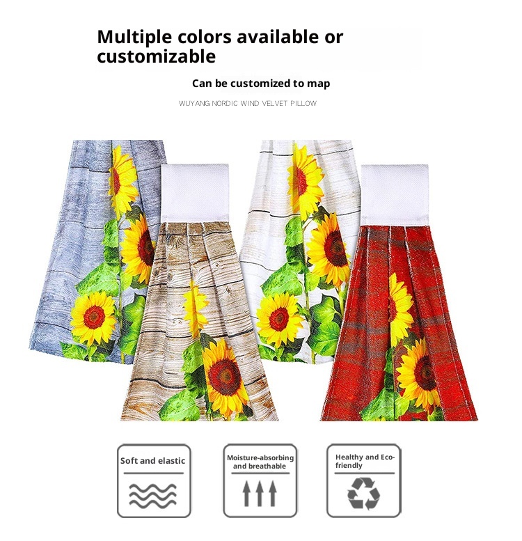 Lillian Sunflower Cloth Printed Kitchen Hanging Bathroom Absorbent Home Hand Towel_voghion.com