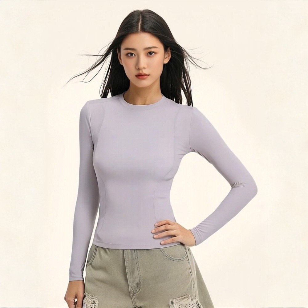 Nuova maglietta da yoga aderente con scollo tondo da donna, snellente e lusinghiera, maglietta sportiva a maniche lunghe per corsa, allenamento e_voghion.com