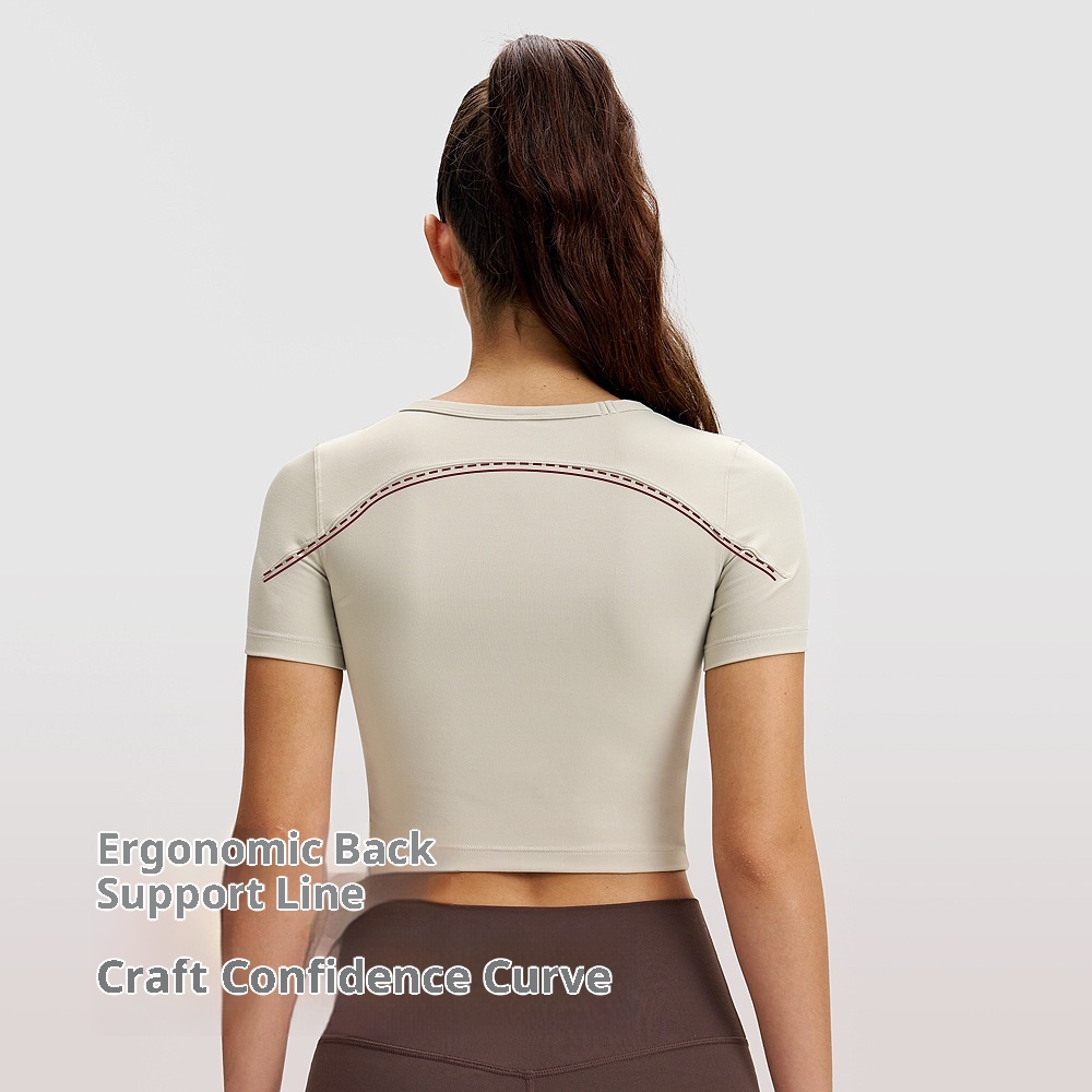 Sports Short Sleeve Women Yoga Wear Outdoor T-shirt Front Chest Breathable Opening High Elastic Quick Dry Thin Training_voghion.com